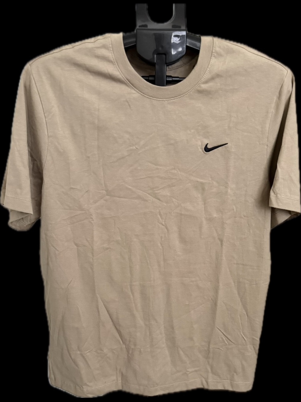 Nike Men’s Beige Short Sleeve Crewneck T-Shirt with Black Swoosh